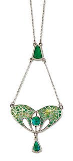 CHARLES HORNER - A SILVER AND ENAMEL PENDANT NECKLACE, a pierced heart-shap