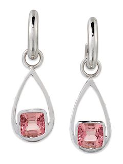 A PAIR OF 9 AND 18 CARAT WHITE GOLD PINK TOURMALINE AND DIAMOND EARRINGS, 9