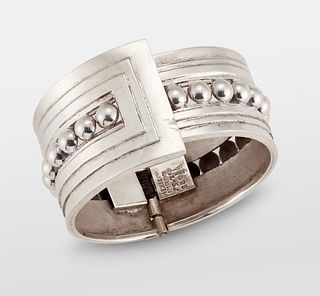 JUAN SANDOVAL VASQUEZ TWO TREES - A TAXCO MEXICAN SILVER HINGED BANGLE, of 