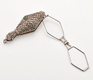 A MARCASITE AND PASTE LORGNETTE, marked 'Sterling'. 8.4cm long