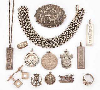 A GROUP OF SILVER JEWELLERY, including FOUR SILVER INGOT PENDANTS; TWO SILV