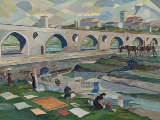 William Sharp (Austrian/American, 1900-1961), Laundry Day by the River