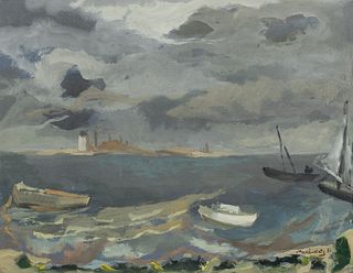 Mané-Katz (French/Ukrainian, 1894-1962), Harbor Scene