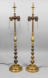 Pair of Chippendale Style Brass Lamps