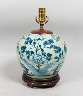 Chinese Porcelain Blue and Celadon Jar Lamp