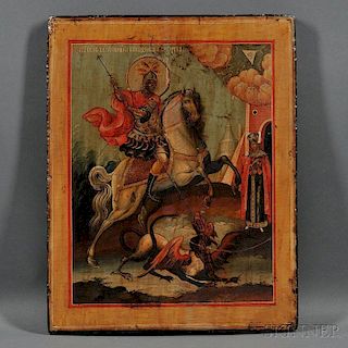 Russian Icon Depicting St. George Slaying the Dragon