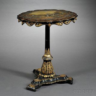Victorian Mother-of-pearl-inlaid and Parcel-gilt Papier-mache Tilt-top Table