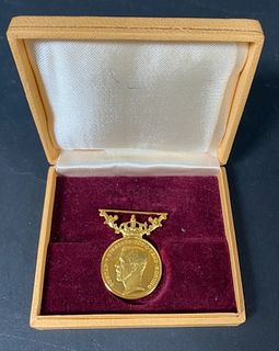 22k Gold Gustaf V Zeal and Honesty Swedish Medal