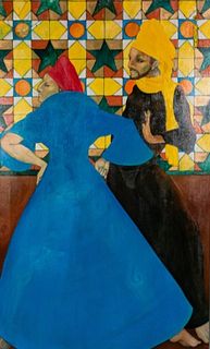 Mylo Quam Oil on Canvas Two Men in Turbans