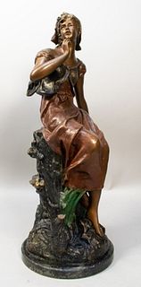 After Auguste Moreau Patinated Bronze of a Woman