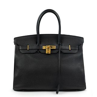 HERMÈS Birkin 35 Handbag in Black Leather