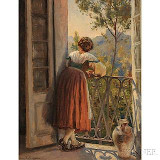 Viggo Pedersen (Danish, 1854-1926)      Woman at a Balcony Window