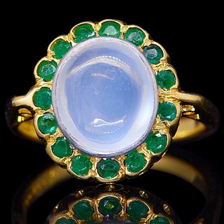 NO RESERVE, MOONSTONE AND EMERALD DRESS RING