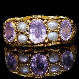NO RESERVE, ANTIQUE PINK TOPAZ AND PEARL RING