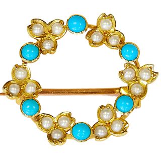NO RESERVE, PEARL AND TURQUOISE BROOCH