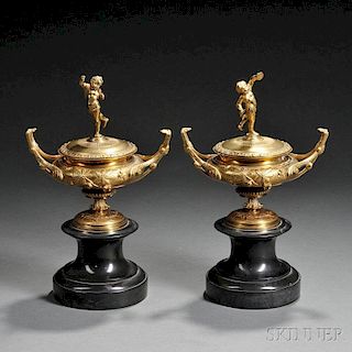 Pair of Bronze Covered Urns