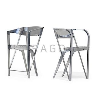 ROBERT WHITTON Two polished aluminum chairs