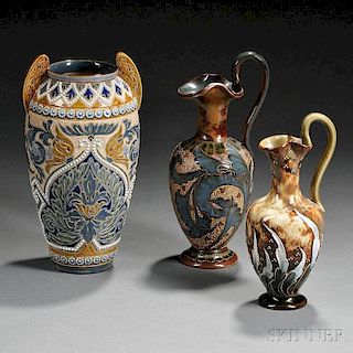 Three Doulton Lambeth Eliza Simmance Decorated Stoneware Items