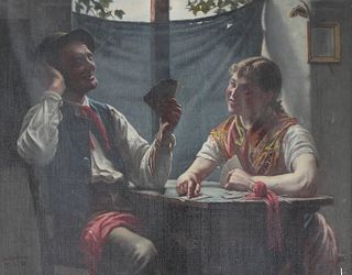 Max Kaufmann (Born 1846) Couple Playing Cards