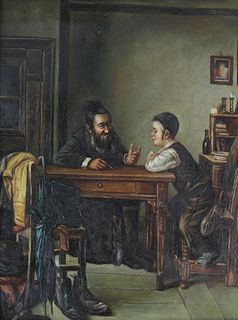 Antique Painting of Rabbi with Young Boy
