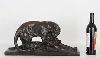 Large Antique Bronze Sculpture of Panthers