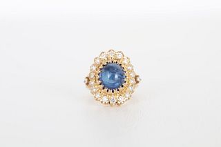 14K Gold Cabochon Sapphire & Diamond Ring