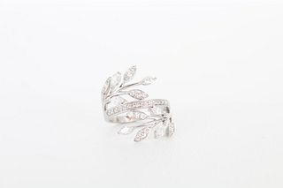 14K White Gold & Diamond Leaf Form Ring