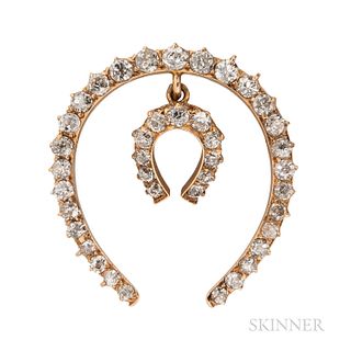 Antique 14kt Gold and Diamond Double Horseshoe Brooch