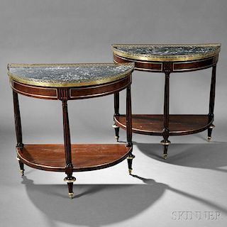 Pair of Directoire Mahogany and Marble-top Console Tables