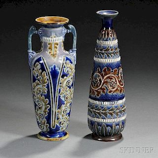 Two Doulton Lambeth George Tinworth Stoneware Vases