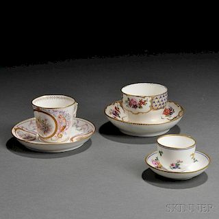 Three Sevres Porcelain Cups and Saucers
