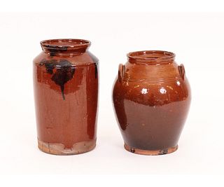 REDWARE CANISTER AND CROCK