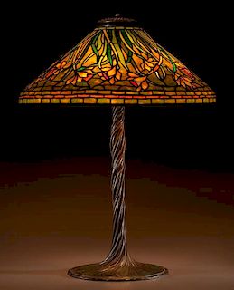 Tiffany Studios Leaded Glass Daffodil Bronze Table Lamp