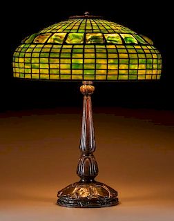 Tiffany Studios Leaded Glass and Turtleback Tile Bronze Mock Turtleback Table Lamp