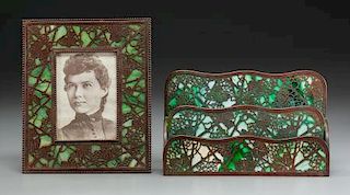 Tiffany Studios Glass and Bronze Grapevine Frame and Letter Rack