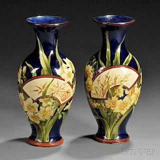 Pair of Doulton Lambeth Faience Aesthetic-style Vases