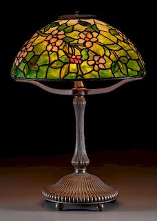 Tiffany Studios Lead Glass and Bronze Apple Blossom Table Lamp