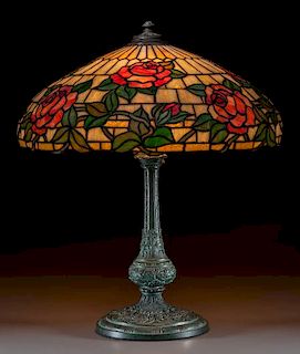 Wilkinson Leaded Glass and Bronzed Metal Rose Table Lamp