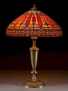 WILKINSON LEADED GLASS AND BRONZED METAL TABLE LAMP