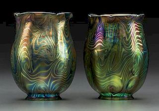 Pair of Louis Comfort Tiffany Iridescent Favrile Glass Shades