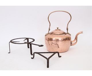 COPPER KETTLE AND TRIVETS