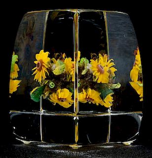 PAUL STANKARD flameworked clear and colored GLASS SUNFLOWER BOUQUET CUBE