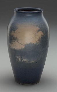 Rookwood Vellum Glazed Landscape Vase by E. T. Hurley