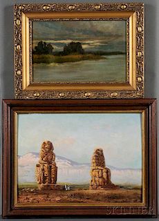 Two Landscapes:      German School, 19th Century, Koloss von Memnon bei Luxor, Morgens  /Colossus of Memnon at Luxor, Morning