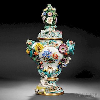 Meissen Porcelain Figural Potpourri Vase and Cover