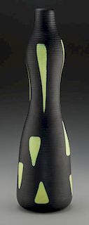 Alessandro Mendini Wheel Carved Black and Yellow Glass Arsos Vase