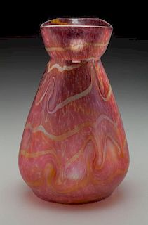 Red Iridescent Glass Vase Attributed to Loetz