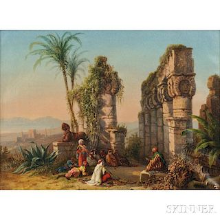 Attributed to Jacob Alt (German, 1789-1872)      Orientalist Scene with Figures and Egyptian Ruins