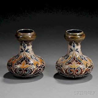 Pair of Doulton Lambeth Eliza Simmance Decorated Stoneware Vases