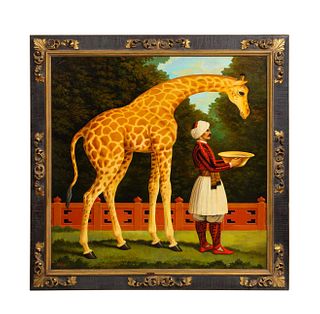 William Skilling (American/British, 1862â€“1964) Giraffe & Attendant Oil Painting